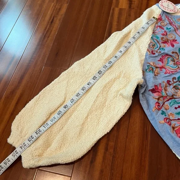 New NWT Umgee Blue Teddy Jacket‎ Bomber Embroidered Boho Sweater Knit Size Large - Picture 8 of 8